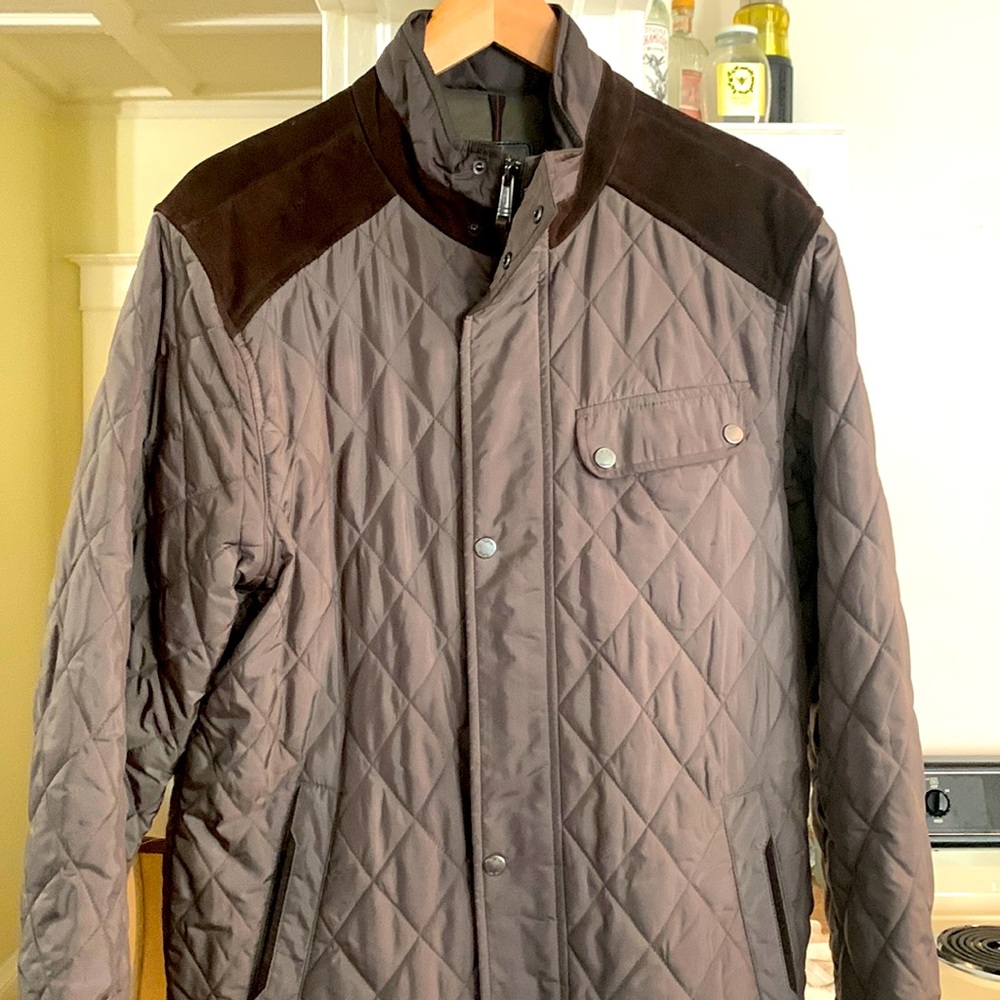 TUMI jacket nylon and suede, in taupe and toasted chocolate